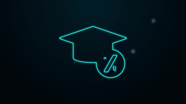 Ligne lumineuse néon Casquette de graduation et icône de pièce isolée sur fond noir. Éducation et argent. Concept de coût de bourse ou de prêt, de frais de scolarité ou d'études. Animation graphique de mouvement vidéo 4K — Video