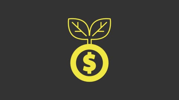 Желтый значок растения доллар изолирован на сером фоне. Концепция роста инвестиций в бизнес. Экономия денег и инвестиции. Видеографическая анимация 4K — стоковое видео