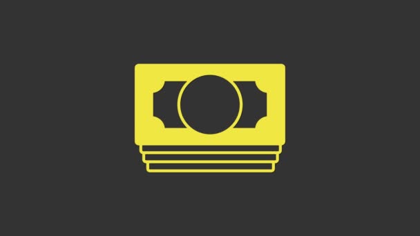 Yellow Stacks paper money cash icon isolated on grey background. Money banknotes stacks. Bill currency. 4K Video motion graphic animation — Stock Video