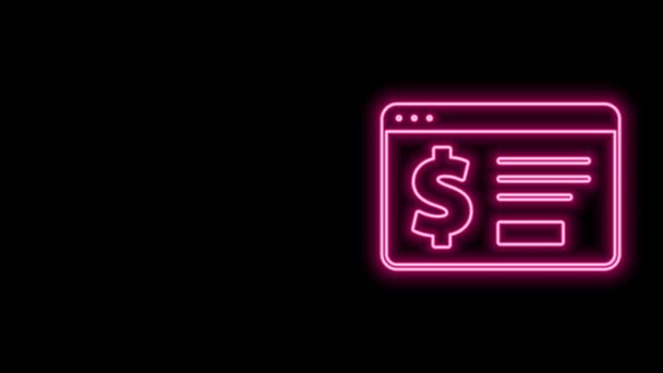 Glödande neon line Online bank med dollar ikon isolerad på svart bakgrund. Att skicka pengar runt om i världen, penningöverföring, finansiella transaktioner. 4K Video motion grafisk animation — Stockvideo