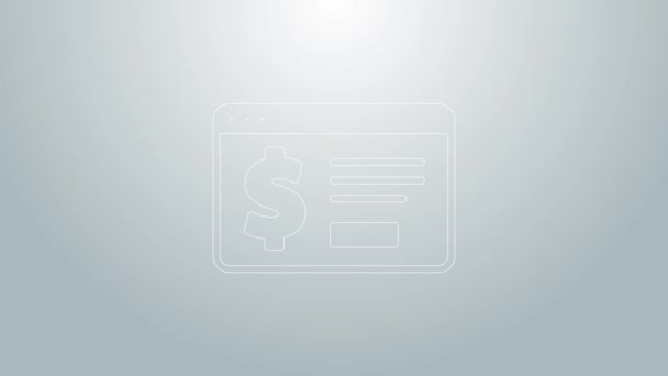 Linha azul Banca online com ícone de dólar isolado em fundo cinza. Enviando dinheiro ao redor do mundo, transferência de dinheiro, transação financeira. Animação gráfica em movimento de vídeo 4K — Vídeo de Stock
