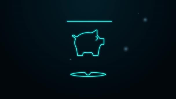 Leuchtende Neon-Linie Sparschwein-Symbol isoliert auf schwarzem Hintergrund. Ikonensparen oder Geldanhäufung, Investition. 4K Video Motion Grafik Animation — Stockvideo