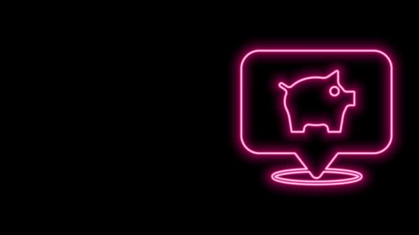Glowing neon line Piggy bank icon isolated on black background. Icon saving or accumulation of money, investment. 4K Video motion graphic animation — Stock Video