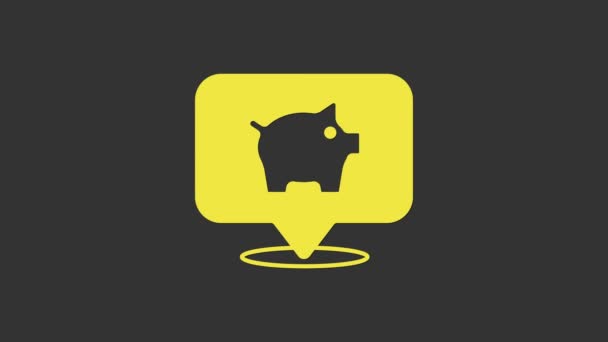 Gele Piggy bank pictogram geïsoleerd op grijze achtergrond. Ikoon sparen of accumulatie van geld, investeringen. 4K Video motion grafische animatie — Stockvideo