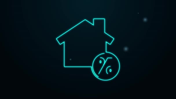 Brilhante neon line House com ícone de tag de desconto percant isolado no fundo preto. Lar imobiliário. Símbolo de percentagem de crédito. Animação gráfica em movimento de vídeo 4K — Vídeo de Stock