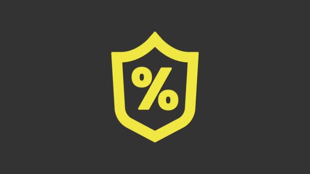 Yellow Loan percent icon isolated on grey background. Protection shield sign. Credit percentage symbol. 4K Video motion graphic animation — Stock Video