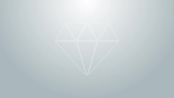 Ícone de diamante linha azul isolado no fundo cinza. Símbolo de jóias. Pedra preciosa. Animação gráfica em movimento de vídeo 4K — Vídeo de Stock