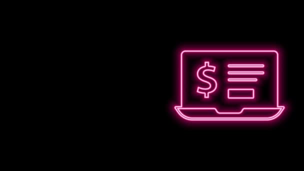 Glowing neon line Laptop with dollar icon isolated on black background. Sending money around the world, money transfer, online banking, financial transaction. 4K Video motion graphic animation — Stock Video