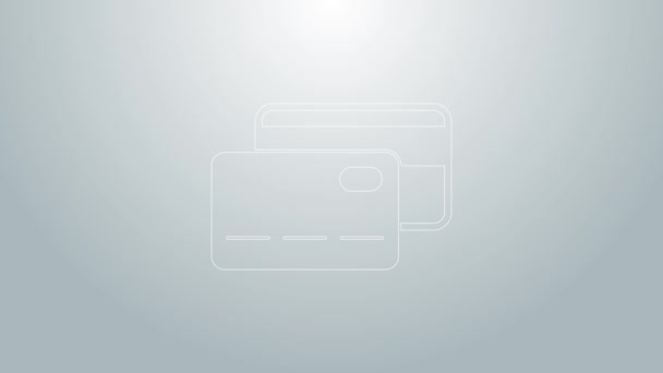 Blaue Linie Kreditkartensymbol isoliert auf grauem Hintergrund. Online-Zahlung. Barabhebungen. Finanzgeschäfte. Einkaufsschild. 4K Video Motion Grafik Animation — Stockvideo