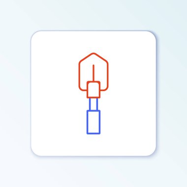 Beyaz arkaplanda çizgi küreği simgesi izole edildi. Bahçe aletleri. Bahçecilik, tarım, çiftçilik aleti. Renkli taslak konsepti. Vektör