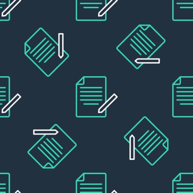 Satır Belgesi ve kalem simgesi siyah arkaplanda izole edilmiş. Dosya simgesi. Kontrol listesi simgesi. İş konsepti. Vektör