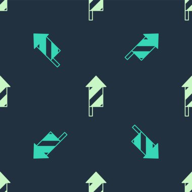 Yeşil ve bej rengi havai fişek ikonu mavi arka planda izole edilmiş pürüzsüz desen. Eğlence partisi anlayışı. Patlayıcı havai fişek sembolü. Vektör