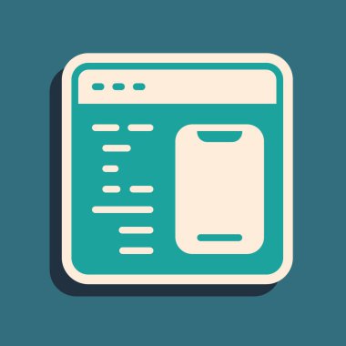 Yeşil Yazılım, Web Geliştirici programlama kodu simgesi yeşil arkaplanda izole edildi. Program kodunun rastgele bilgisayar betiği parçalarını Javascript et. Uzun gölge tarzı. Vektör