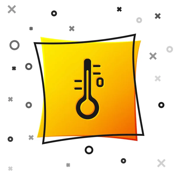 Icono del termómetro Sauna negra aislado sobre fondo blanco. Sauna y equipo de baño. Botón cuadrado amarillo. Vector — Vector de stock