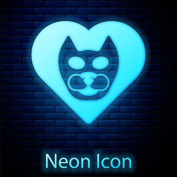 Duvarda izole edilmiş kedi ikonu ile parlayan neon kalp. Hayvanlara sevgiler. Vektör — Stok Vektör