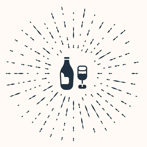 Garrafa de vinho cinza com ícone de vidro isolado no fundo bege. Pontos aleatórios de círculo abstrato. Vetor —  Vetores de Stock