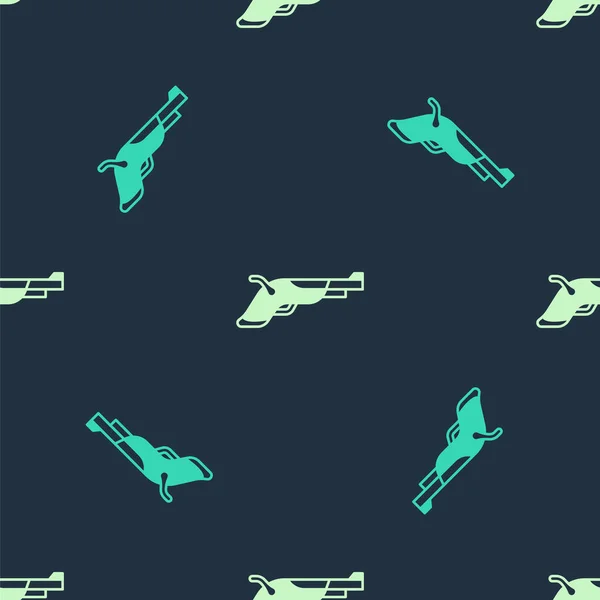 Vert et beige Pistolets Vintage icône isolé motif sans couture sur fond bleu. Une arme ancienne. Vecteur — Image vectorielle