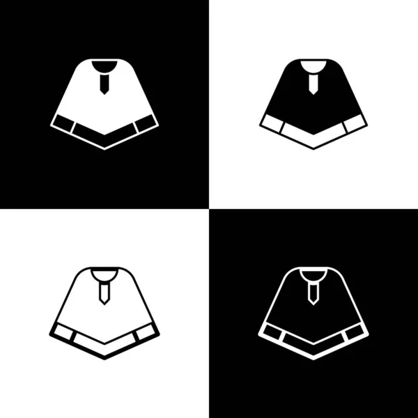 Set traditionnel mexicain poncho icône de vêtements isolés sur fond noir et blanc. Vecteur — Image vectorielle