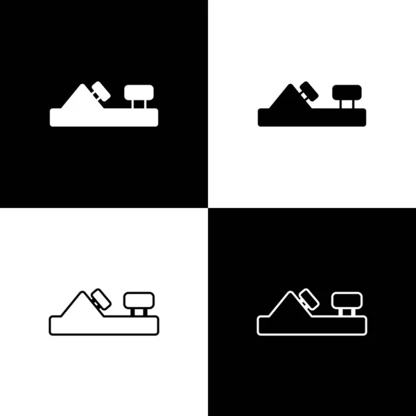 Set Herramienta plana de madera para carpintero icono artesanal aislado sobre fondo blanco y negro. Plano conjunto. Vector — Vector de stock