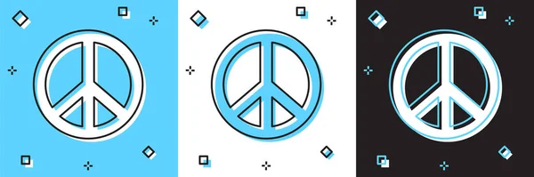 평화의 아이콘을 파란색 과 흰색, 검은 색 배경에 분리하라. 히피는 평화의 상징이다. Vector — 스톡 벡터