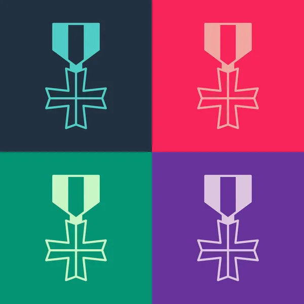 Поп-арт Военная медаль значок награды изолированы на цветном фоне. Армейский знак. Вектор — стоковый вектор