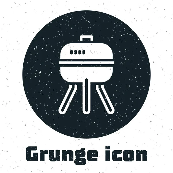 Grunge Barbecue grill icon isolated on white background. BBQ grill party. Monochrome vintage drawing. Vector — Stock Vector