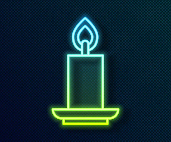 Świecąca neonowa linia Płonąca ikona świecy odizolowana na czarnym tle. Cylindryczna świeczka z płonącym płomieniem. Wektor — Wektor stockowy