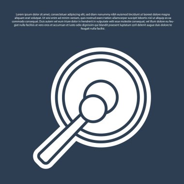 Blue line Gong musical percussion instrument circular metal disc and hammer icon isolated on blue background. Vector vector