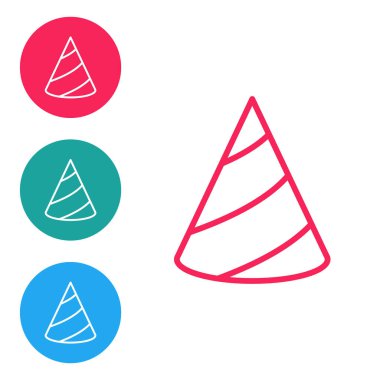 Kırmızı çizgi Parti şapka simgesi beyaz arkaplanda izole edildi. Doğum günü şapkası. Simgeleri daire düğmelerine ayır. Vektör