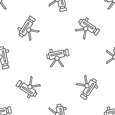 Gri çizgi Teleskop simgesi beyaz arka planda kusursuz desen izole etti. Bilimsel bir alet. Eğitim ve astronomi elementi, dürbün ve çalışma yıldızları. Vektör