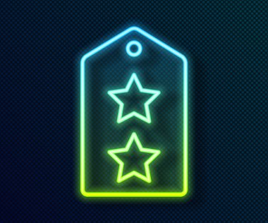 Parlayan neon hattı askeri rütbe simgesi siyah arka planda izole edildi. Askeri rozet işareti. Vektör