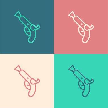 Pop Art Line Vintage tabanca simgesi renk arkaplanında izole edildi. Eski bir silah. Vektör