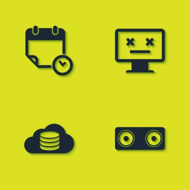 Takvim ve saati ayarla, Stereo hoparlörü, Bulut veritabanı ve Ölü Monitör simgesi. Vektör