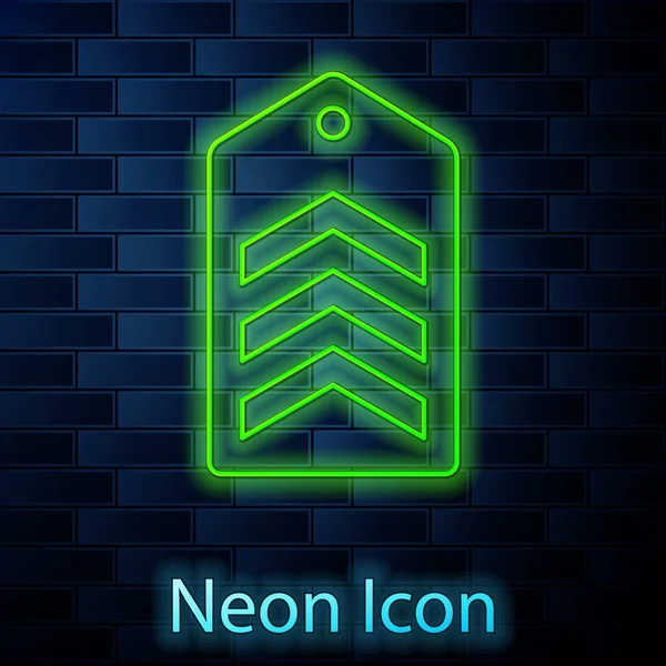 Icona luminosa al neon linea Chevron isolato su sfondo muro di mattoni. Segno di distintivo militare. Vettore — Vettoriale Stock