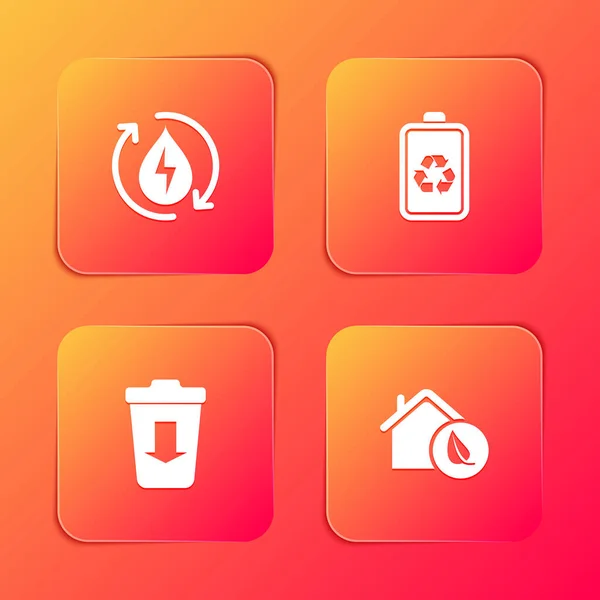 Set Recycle clean aqua, Batterie mit Recycling, Senden Sie an den Müll und umweltfreundliches Haus Symbol. Vektor — Stockvektor