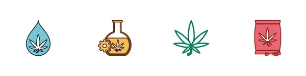 Set Marijuana or cannabis leaf oil, Test tube with marijuana, and seeds icon. Vector — Stock Vector