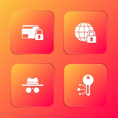 Dizini ayarla ve kilitle, Global kilitleme, Incognito modu ve Kripto para birimi anahtar simgesi. Vektör