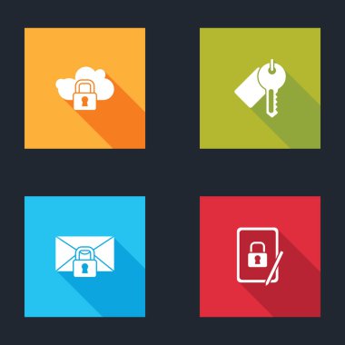 Bulut bilgisayar kilidini, İşaretli anahtarı, e- posta ileti şifresini ve Tablet 'i kapalı asma kilit simgesiyle ayarla. Vektör