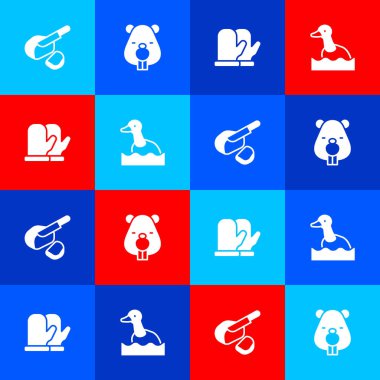 Barış Yemeği pastırması, kunduz, Noel eldiveni ve Uçan Ördek ikonu. Vektör