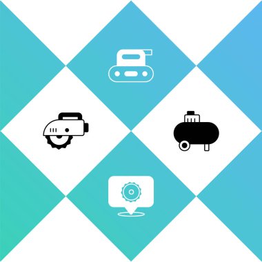 Elektrikli testere, dairesel bıçak, planer alet ve hava kompresör simgesini ayarla. Vektör