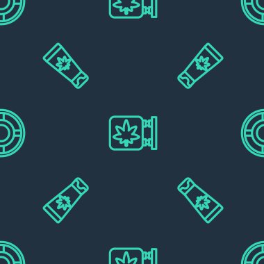 Marihuana, kenevir dükkanı, marihuana ve küllükle kaplı tıbbi krem kusursuz desenli. Vektör