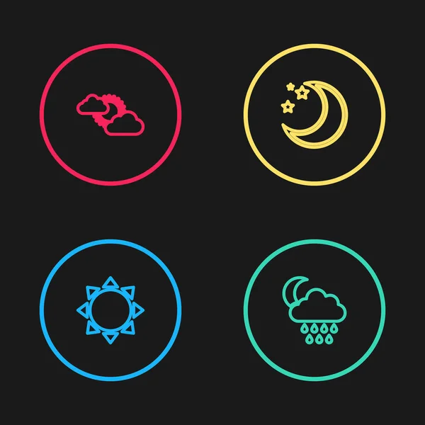 Set line Sun, Cloud with rain and moon, Moon stars and cloud weather icon. Vektor — Stockový vektor