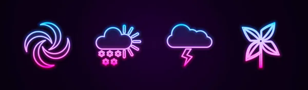 Hortum hattı, karlı bulutlu, Fırtınalı ve Fırtınalı. Parlayan neon ikonu. Vektör — Stok Vektör