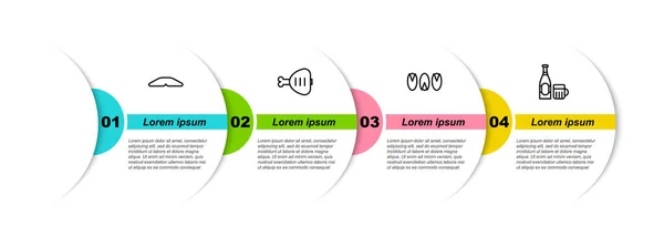 Set line Pastel casero, pata de pollo, nueces de pistacho y botella de cerveza y vidrio. Plantilla de infografía empresarial. Vector — Vector de stock