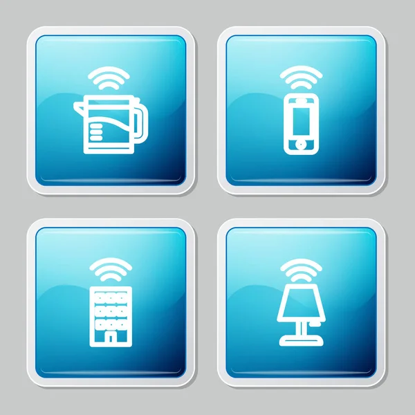 设置线智能电水壶,无线智能手机,家庭无线和台灯图标.B.病媒 — 图库矢量图片