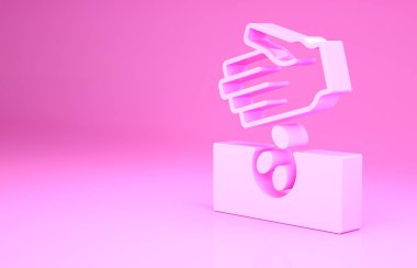 Pembe arka planda özel bir bitki simgesinin pembe tohumları. Minimalizm kavramı. 3d illüstrasyon 3B canlandırma