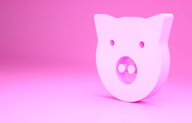 Pembe Domuz simgesi pembe arka planda izole edilmiş. Hayvan sembolü. Minimalizm kavramı. 3d illüstrasyon 3B canlandırma