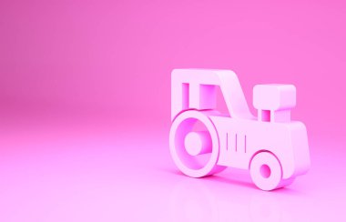 Pembe traktör simgesi pembe arkaplanda izole edilmiş. Minimalizm kavramı. 3d illüstrasyon 3B canlandırma