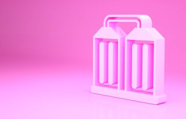 Pembe Granary simgesi pembe arka planda izole edilmiş. Tahıllı ambar, asansör, ambar, fabrika. Tahıl mahsulleri deposu. Minimalizm kavramı. 3d illüstrasyon 3B canlandırma