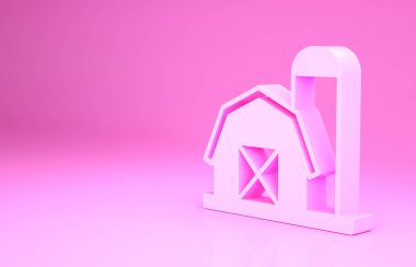 Pembe Çiftlik Evi ikonu pembe arka planda izole edilmiş. Minimalizm kavramı. 3d illüstrasyon 3B canlandırma